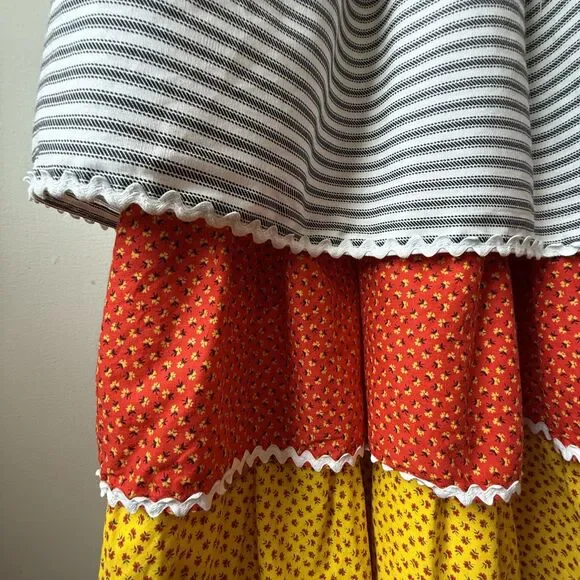 Vintage Handmade Prairie Tiered Cotton Dress / Ric-Rac, Fitted Folk Cottagecore - Picture 11 of 14